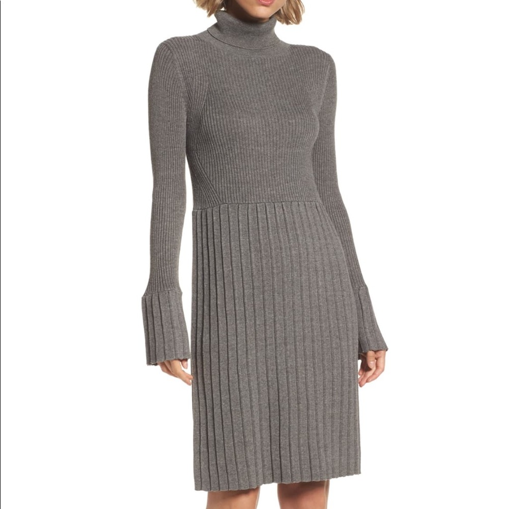 Adrianna Papell Turtleneck Pleated Sweater Dress